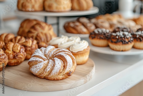 Wallpaper Mural Delicious pastry displaying on wooden board in bakery Torontodigital.ca