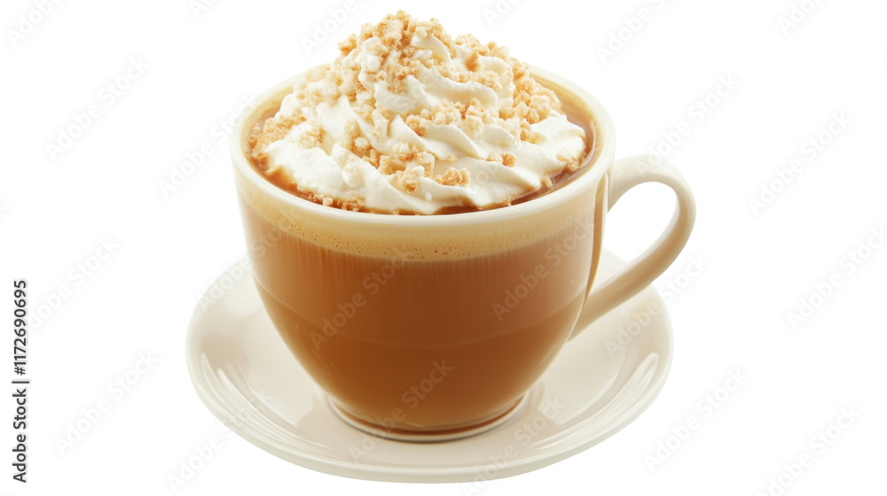 A tempting caramel latte with whipped cream on top, ideal for coffee lovers, isolated on transparent background A tempting caramel latte with whipped cream on top, ideal for coffee lovers, isolated on transparent background