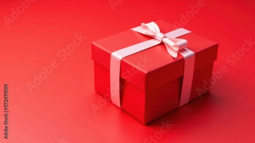 Wallpaper Mural A vibrant red gift box adorned with a delicate pink ribbon, perfect for celebratory occasions Torontodigital.ca