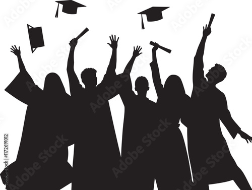 Silhouette vector illustration of Graduate students with white background