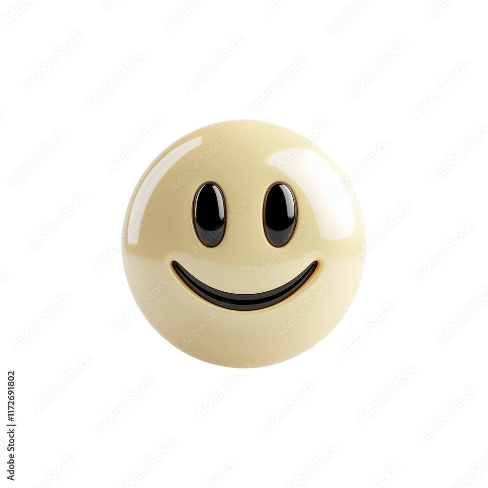 Fototapeta premium 3D creamy ivory emoji with satisfied smile, isolated on transparency background, showcasing glossy and cheerful design