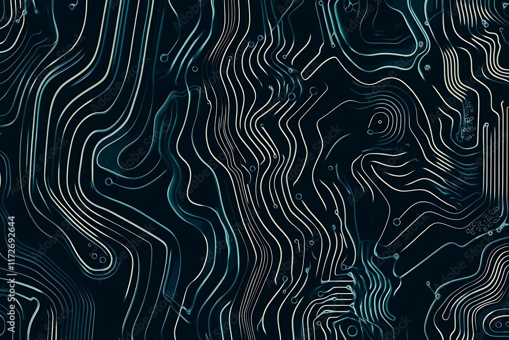 Fototapeta premium Abstract close-up of a glowing blue digital circuit board, showcasing intricate connections and technological design on a black background. 