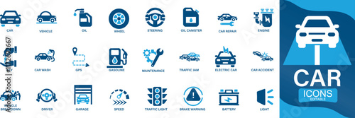 Car service and repair icons set car wash, vehicle, garage, engine, oil, maintenance, , You can easily change the color.