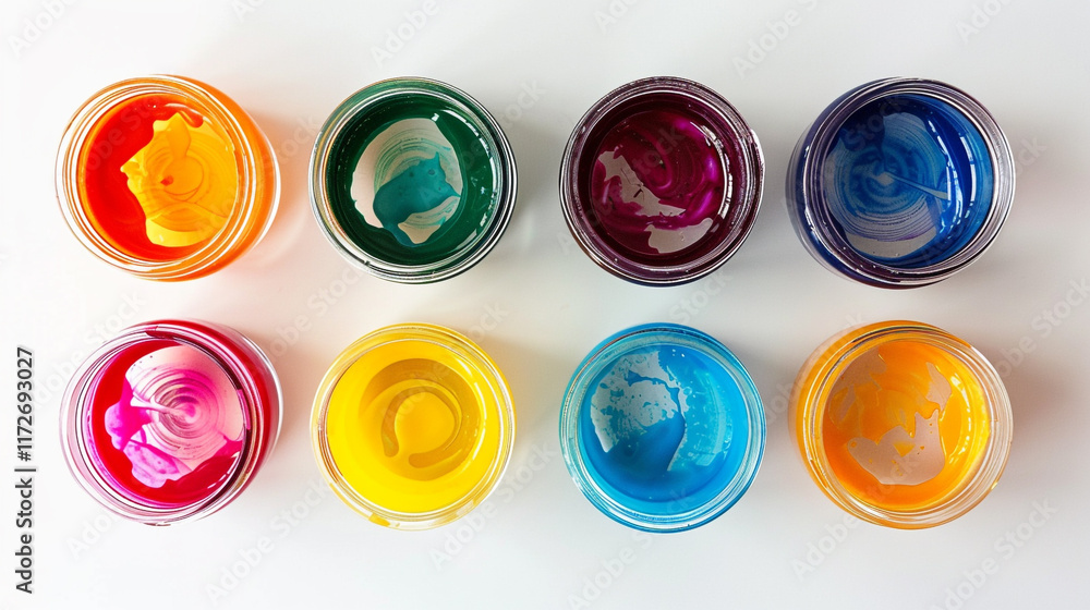 Multiple round jars filled with cream in different shades Multiple round jars filled with cream in different shades
