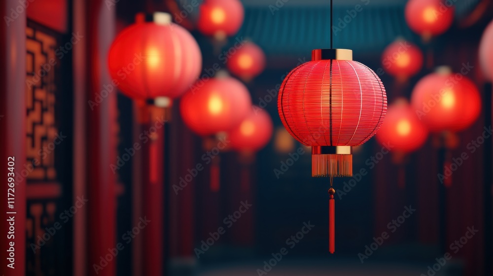 Red lanterns illuminating traditional chinese new year celebration Red lanterns illuminating traditional chinese new year celebration