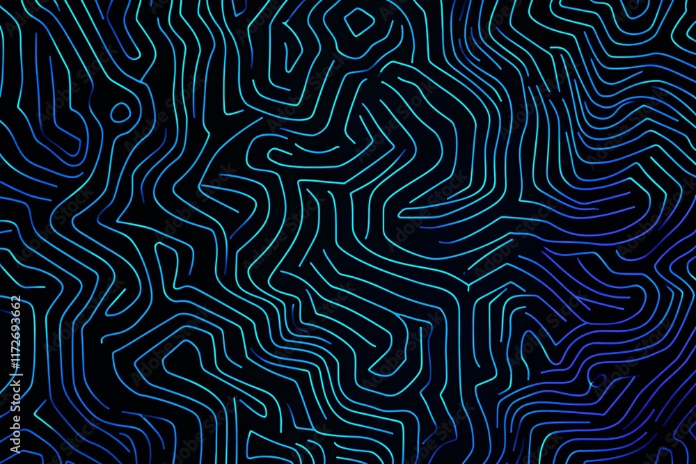 Obraz premium Abstract close-up of a glowing blue digital circuit board, showcasing intricate connections and technological design on a black background. 