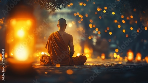 Serene Monk Meditating in a Tranquil Natural Environment