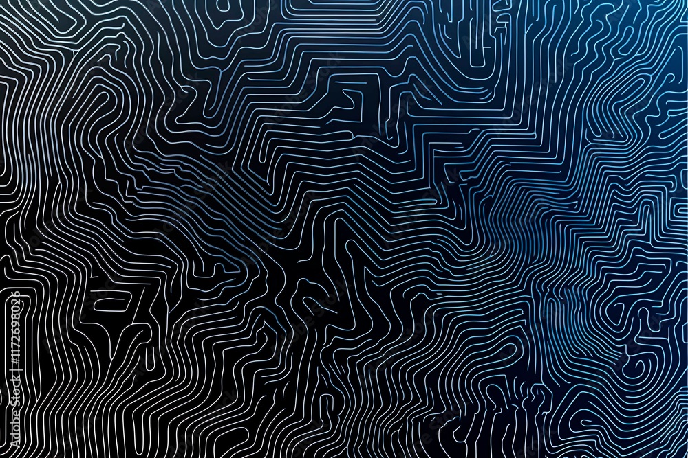 Obraz premium Abstract close-up of a glowing blue digital circuit board, showcasing intricate connections and technological design on a black background.