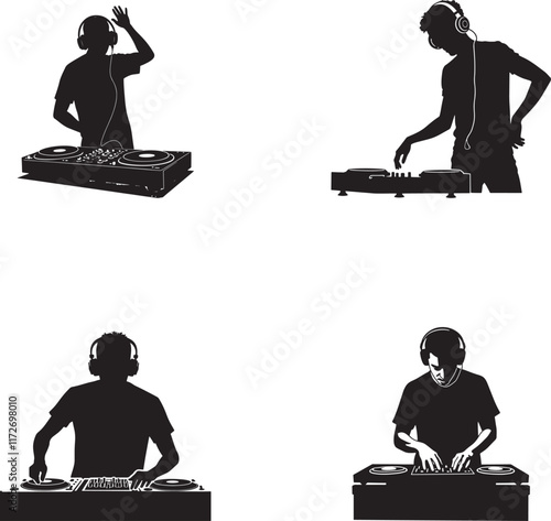 Set of silhouette dj player icon vector illustration with white background