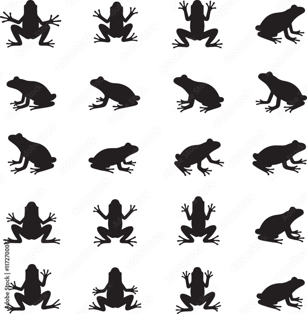 Silhouette Frog icon set collection frog logo with white background Silhouette Frog icon set collection frog logo with white background
