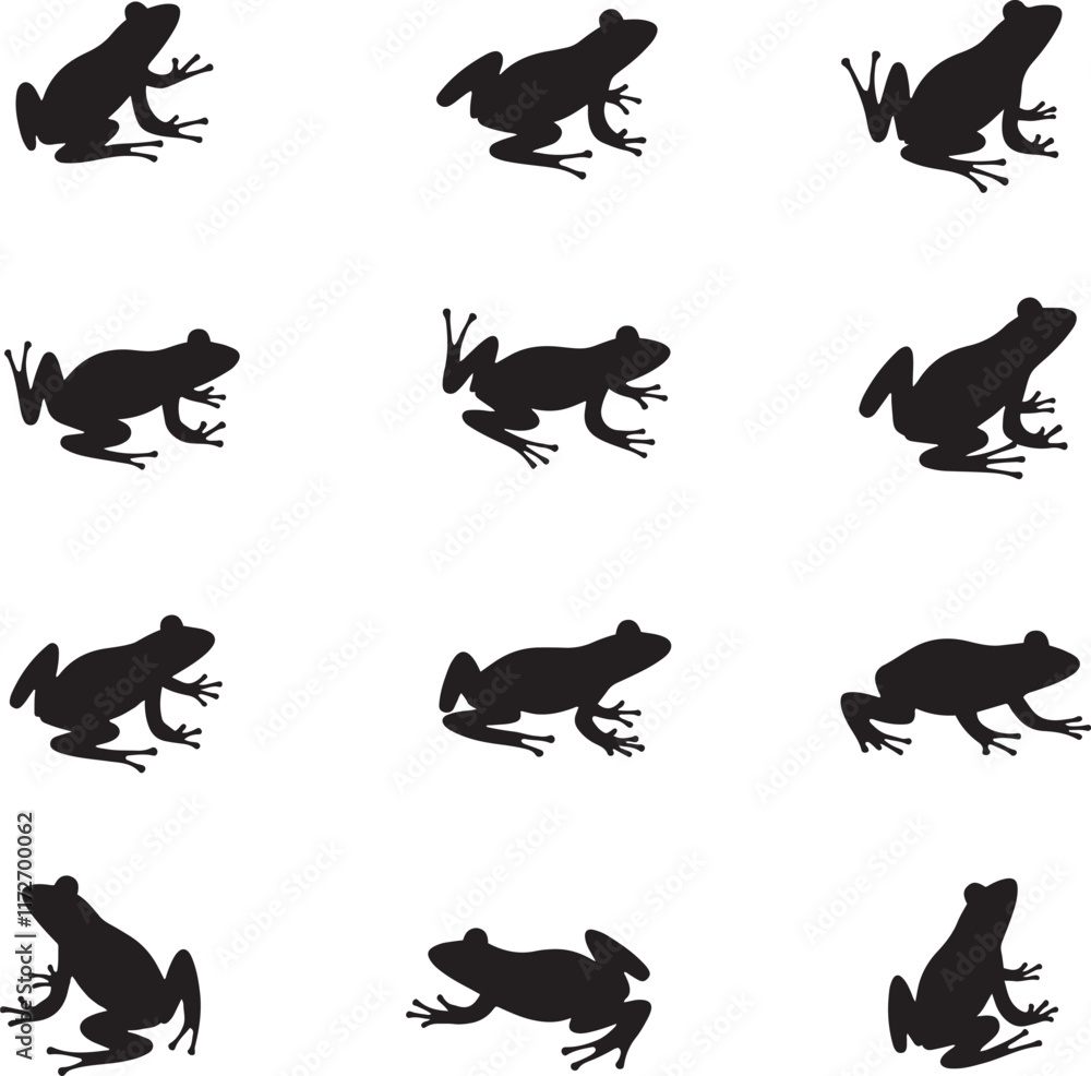 Fototapeta premium Silhouette Frog icon set collection frog logo with white background