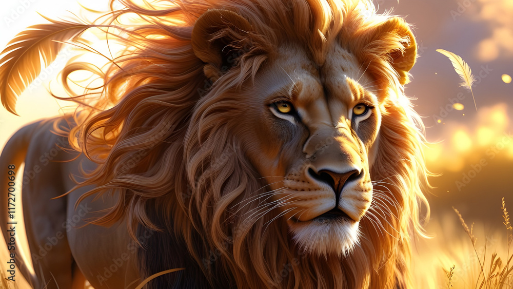 Majestic Lion in the Golden Afternoon A Hyper-Realistic Portrait Majestic Lion in the Golden Afternoon A Hyper-Realistic Portrait