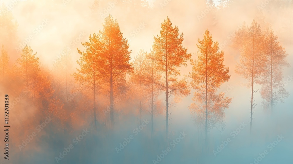 Fototapeta premium Golden Sunbeams Filtering Through an Autumn Forest Canopy