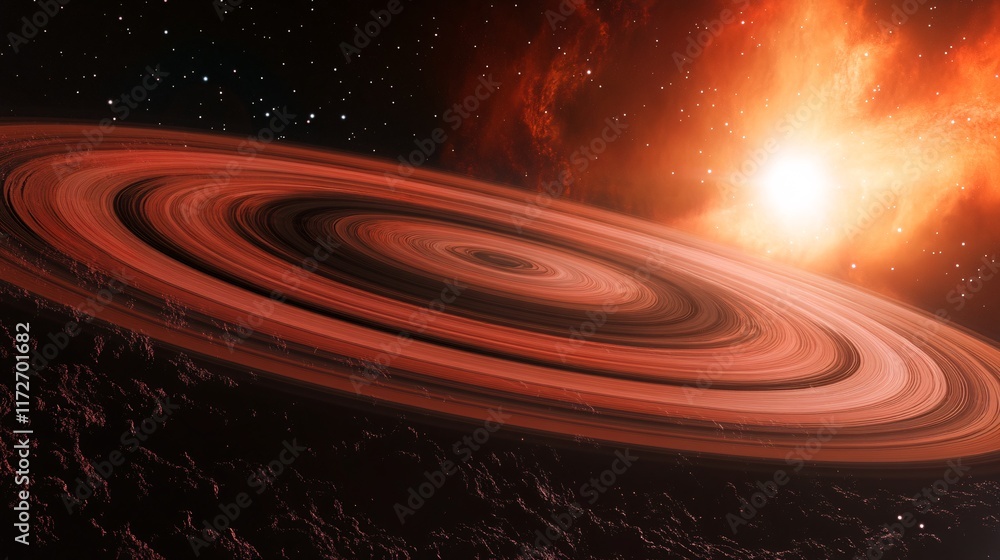 Fototapeta premium Cosmic Scene of Colorful Rings Around a Distant Celestial Body