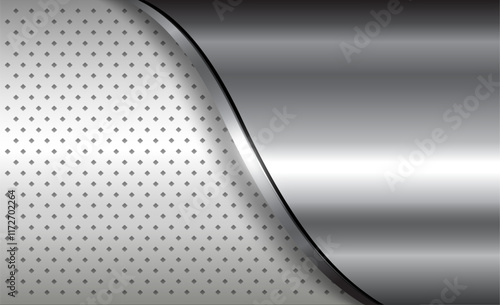 Metal background shiny silver chrome metallic with halftone dots pattern, silver polished steel texture wallpaper.