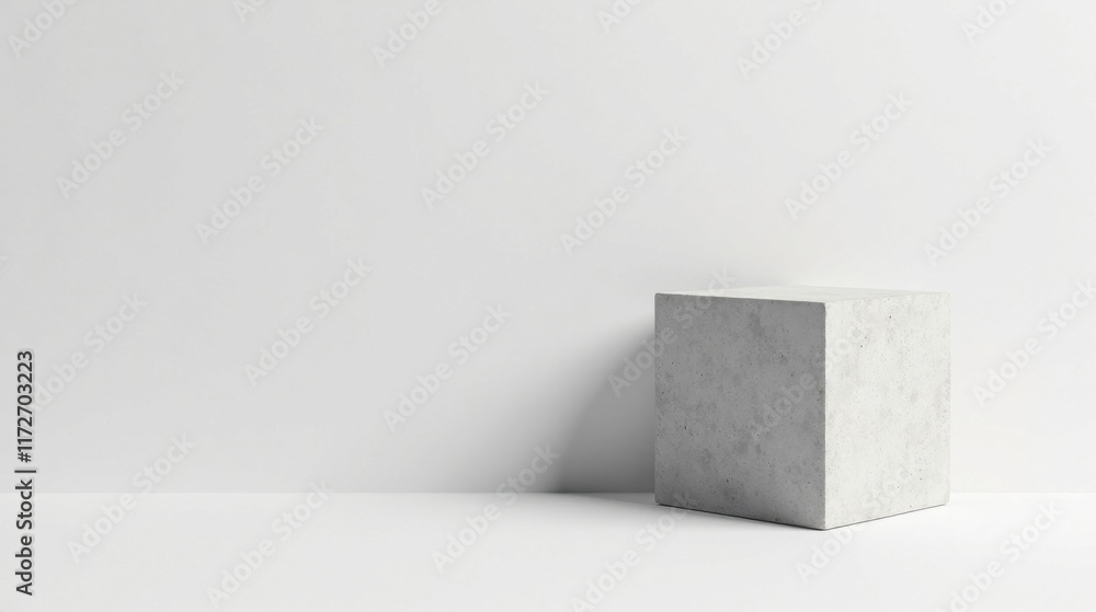 Minimalist Concrete Cube on White Background, Perfect for Product Display Minimalist Concrete Cube on White Background, Perfect for Product Display