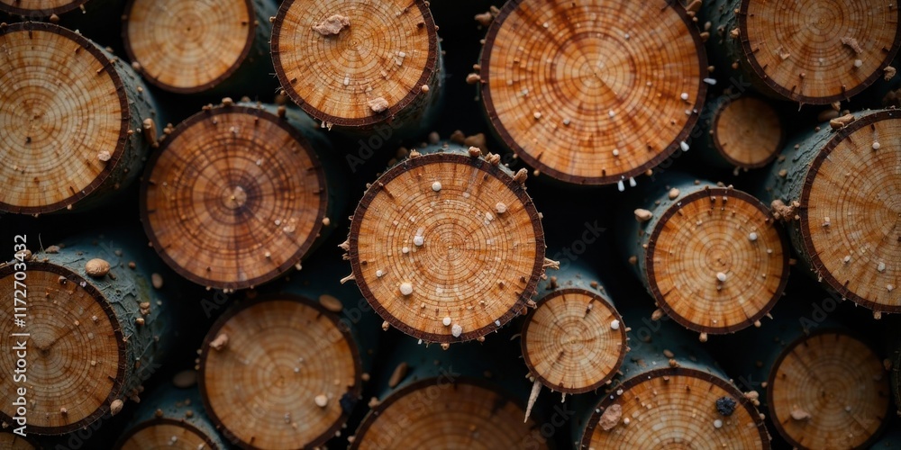 Stacked Tree Cross Sections Showing Annual Rings and Organic Growth Stacked Tree Cross Sections Showing Annual Rings and Organic Growth