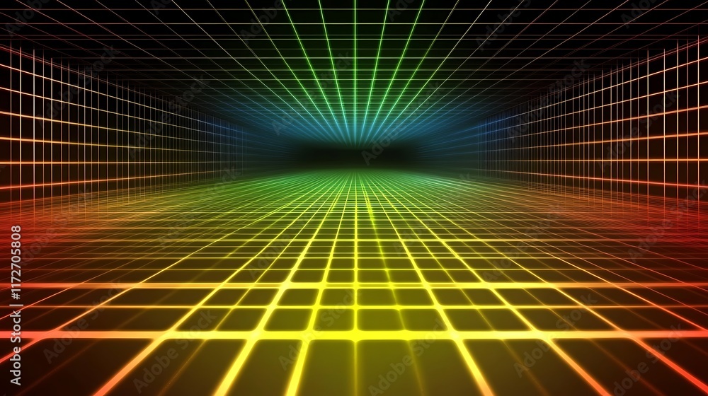 Abstract Colorful Grid Pattern Receding Into Distance Abstract Colorful Grid Pattern Receding Into Distance