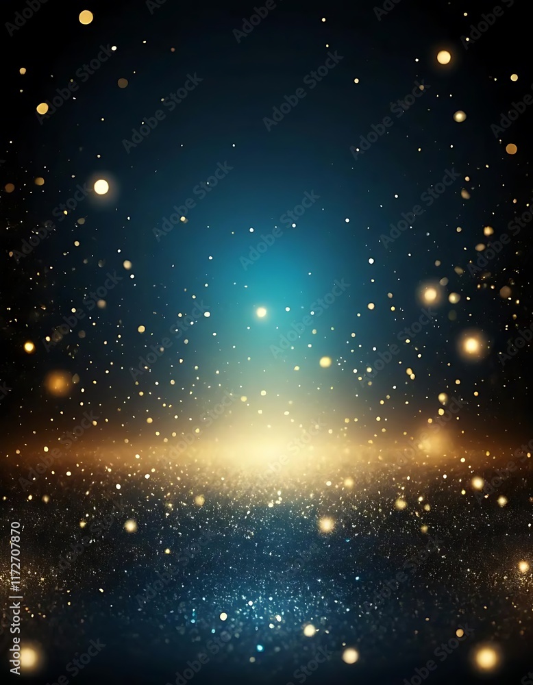 Obraz premium Golden Glitter Sparkles on Dark Blue Background