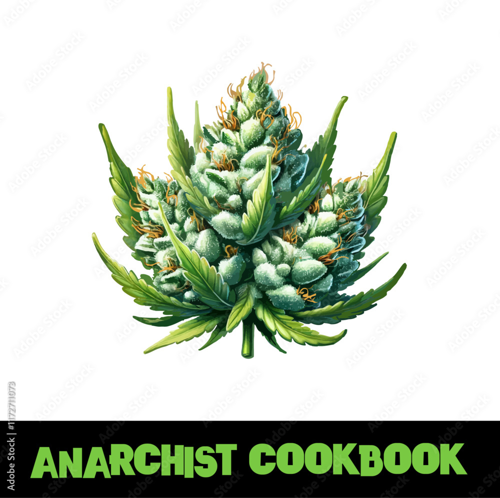Vector Illustrated Anarchist Cookbook Cannabis Bud Strain Cartoon Vector Illustrated Anarchist Cookbook Cannabis Bud Strain Cartoon