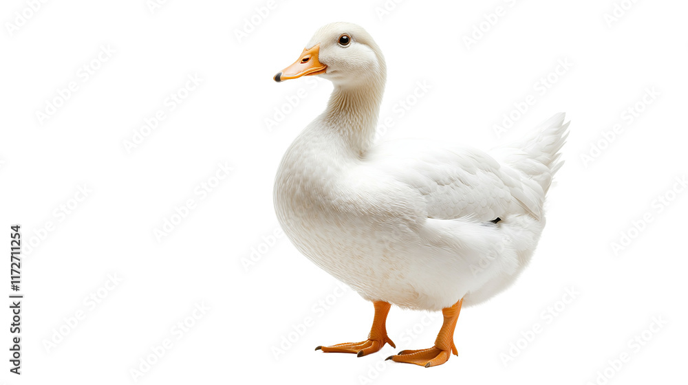 White duck, standing, side view, isolated on a white background White duck, standing, side view, isolated on a white background