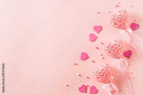Pink hearts on a light pink background