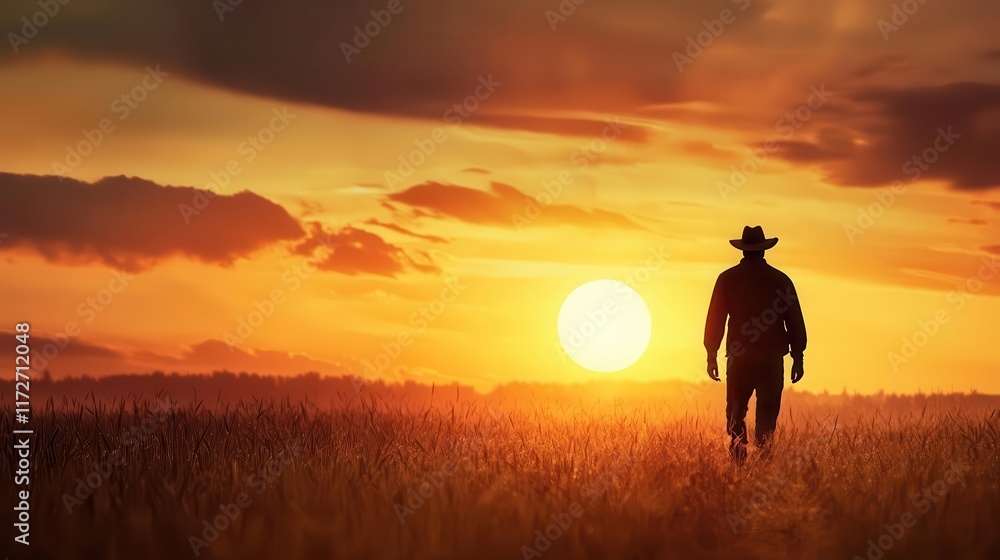 Farmer plowing a field under a golden sunset, every step purposeful, patience, endurance, grace Farmer plowing a field under a golden sunset, every step purposeful, patience, endurance, grace