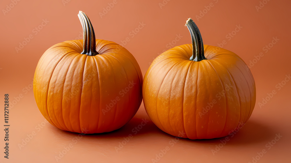 A serene autumn scene of two pumpkins