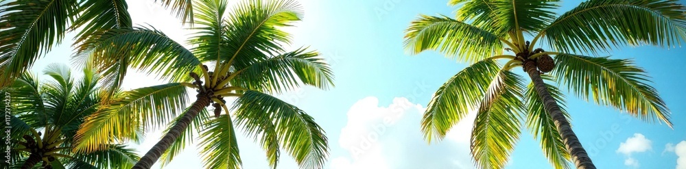Fototapeta premium Palm trees sway gently in the breeze, their leaves rustling softly, relaxation, resort