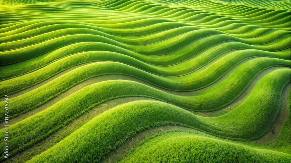 Fototapeta premium Rolling green hills with wavy grass pattern