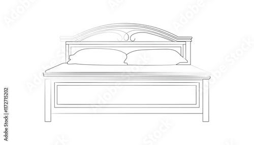 The bed icon is in outline style and isolated on a white background hotel symbol stock bitmap illustration.