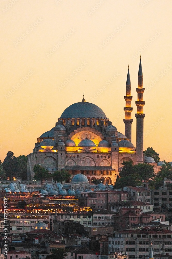 Fototapeta premium Suleymaniye Mosque in Istanbul at sunset.