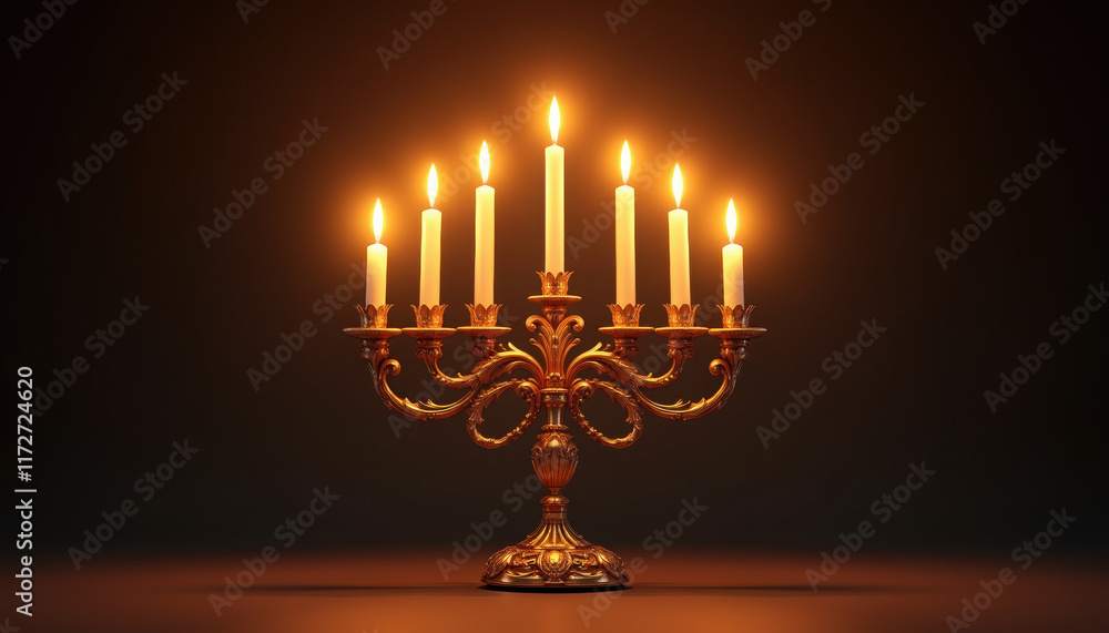 Digital illustration of an ornate nine-candle holder with glowing candles casting soft light and shadows Digital illustration of an ornate nine-candle holder with glowing candles casting soft light and shadows