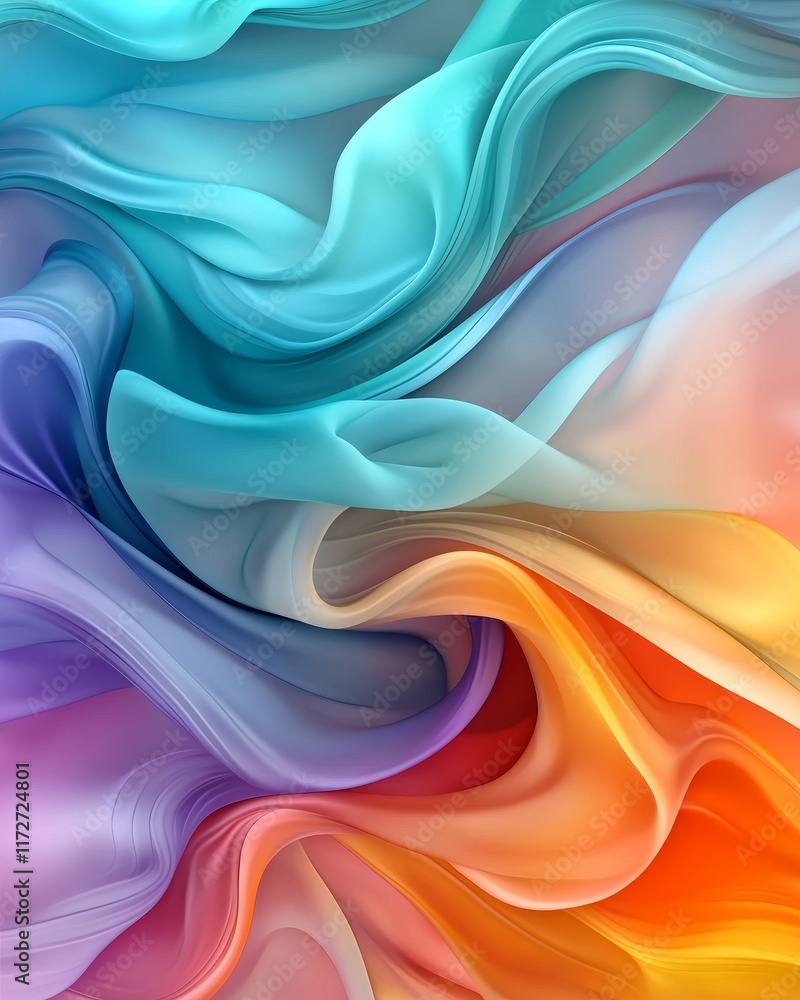 Fototapeta premium Abstract Colorful Swirling Fabric Texture Background Vibrant Hues Smooth Waves Flowing Design