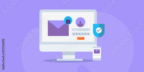 Secure login two factor authentication, sigh up or registration with email address, website access is protected by password, cyber security concept.