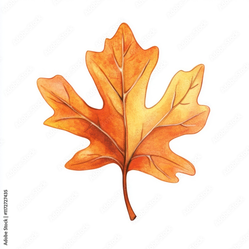 Fototapeta premium Single Autumn Leaf Watercolor Painting Illustration