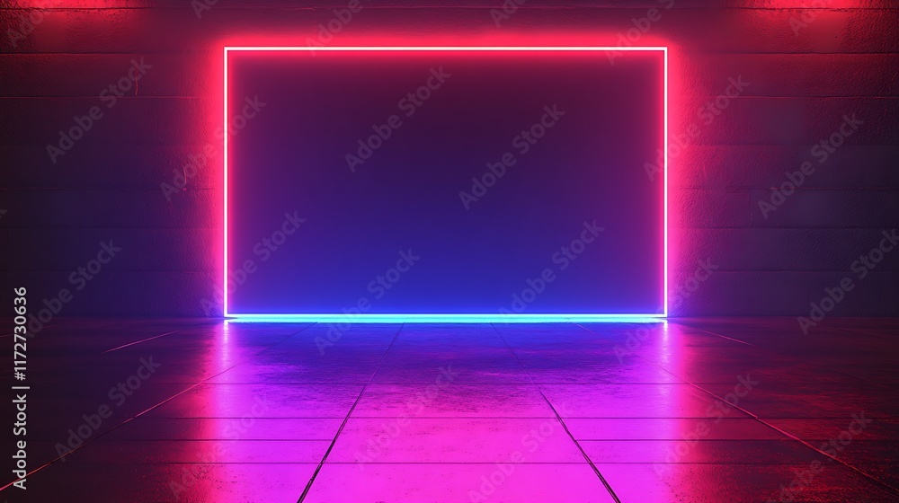 Neon Square Frame Illuminates Dark Room Floor Neon Square Frame Illuminates Dark Room Floor