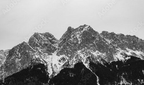 Photography snow covered the Zugspitze mountains in the Alps black and white photography