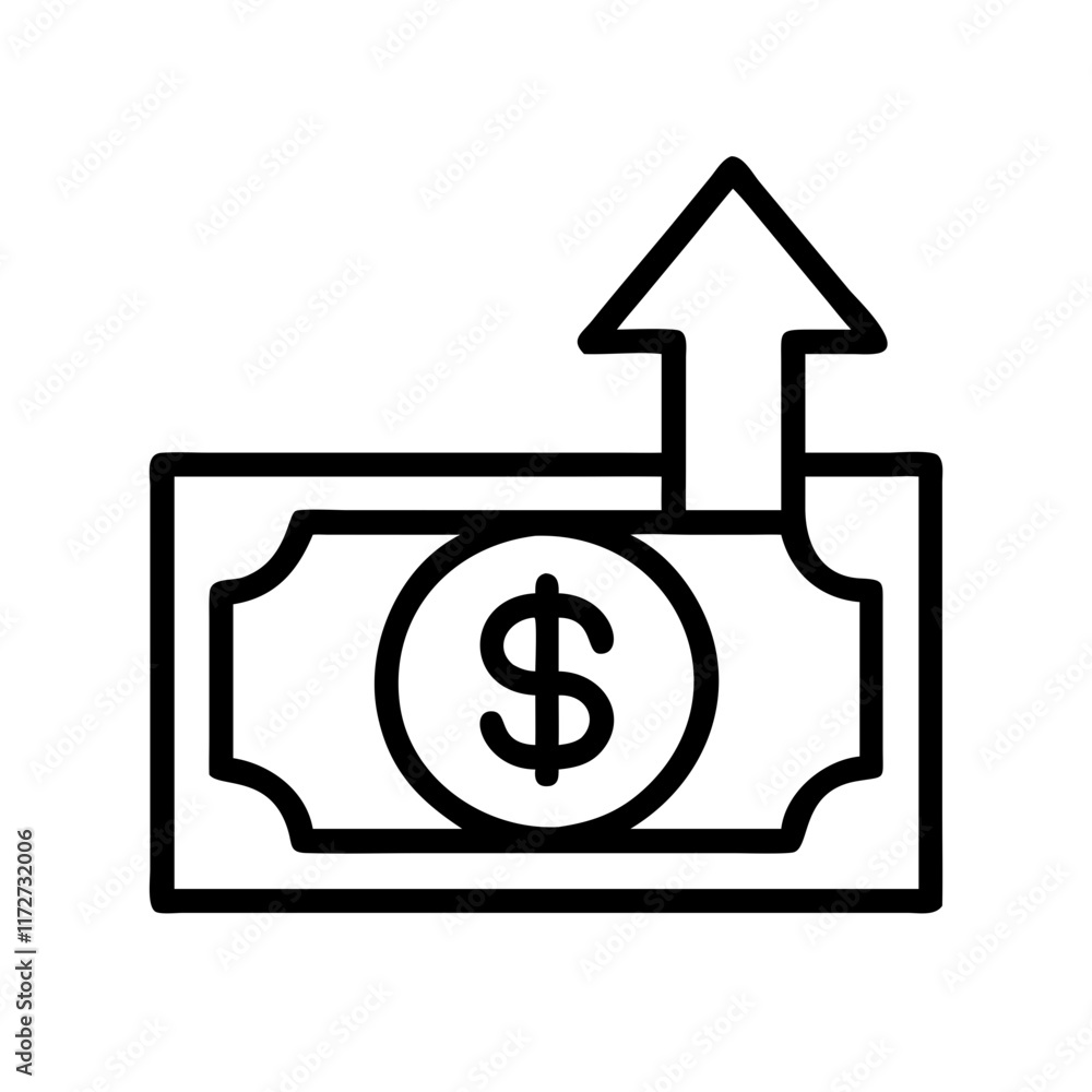 Financial growth concept illustrated with a dollar bill and an upward arrow symbolizing increase Financial growth concept illustrated with a dollar bill and an upward arrow symbolizing increase