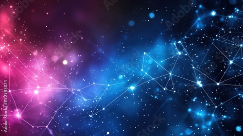 A blue and purple background with a lot of stars and lines