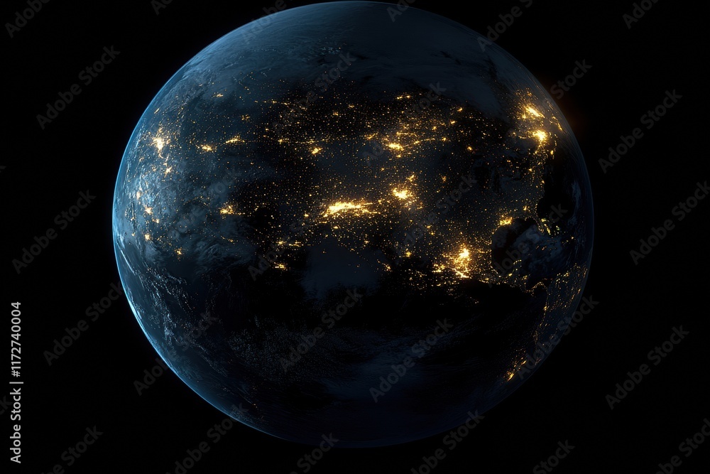 Fototapeta premium A black and white photo of the Earth at night