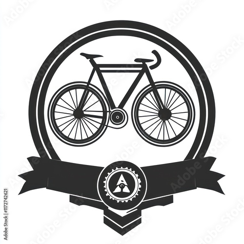 Stylish Bicycle Emblem Design with Gear and Ribbon photo