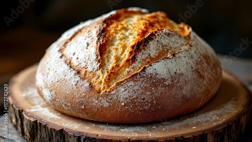 Sourdough Bread on a Rustic Wooden Background with Warm Lighting for National Sourdough Bread Day photo