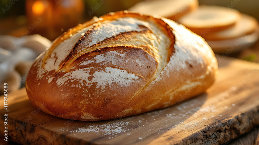 Sourdough Bread on a Rustic Wooden Background with Warm Lighting for National Sourdough Bread Day Sourdough Bread on a Rustic Wooden Background with Warm Lighting for National Sourdough Bread Day