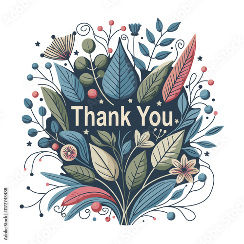 Thank you card with floral design and text.