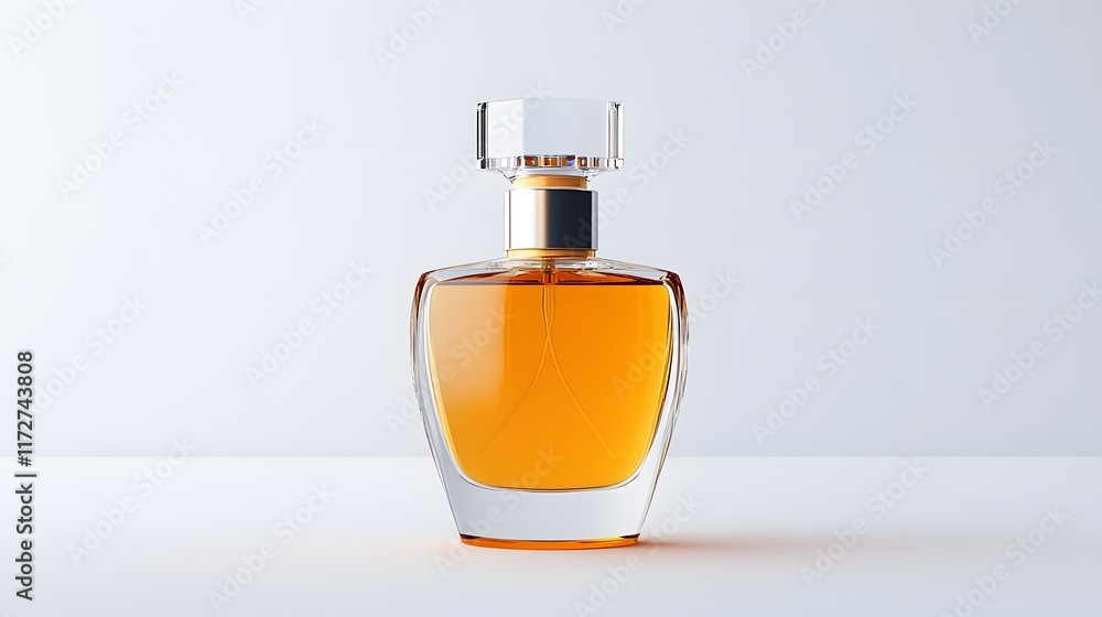 Elegant glass perfume bottle displayed on a minimalist background studio photography contemporary environment close-up view Elegant glass perfume bottle displayed on a minimalist background studio photography contemporary environment close-up view