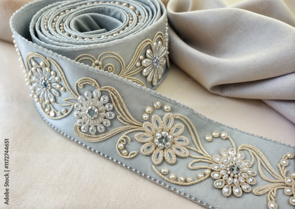 Obraz premium lace, sewing, satin ribbon, embroidered,