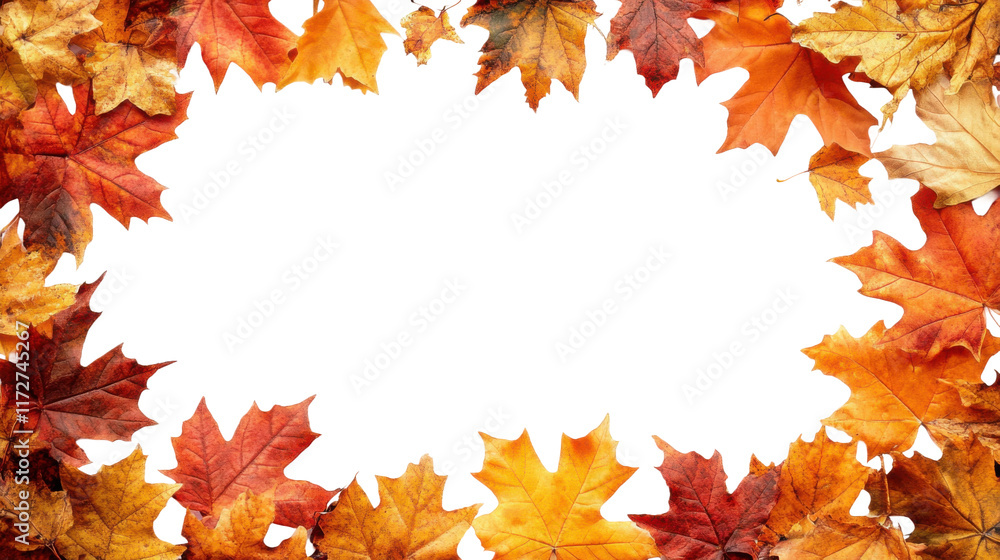 Autumn maple leaves border with vibrant orange, red, and yellow foliage, seasonal frame for fall-themed design, nature background isolated on transparent background Autumn maple leaves border with vibrant orange, red, and yellow foliage, seasonal frame for fall-themed design, nature background isolated on transparent background