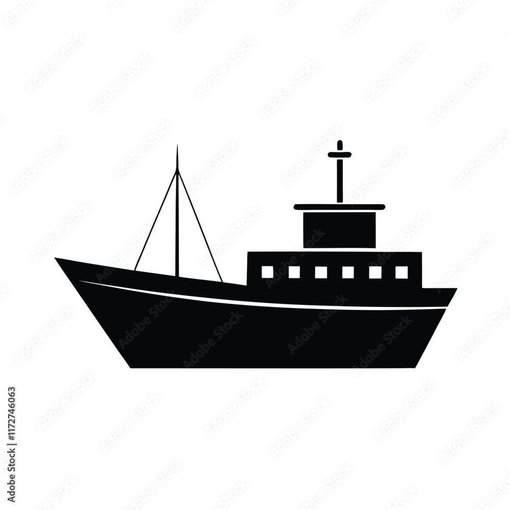 Ship Silhouette Vector Design Perfect for Maritime, Nautical, Shipping, Logistics, Travel, and Ocean-Themed Branding or Illustrations Ship Silhouette Vector Design Perfect for Maritime, Nautical, Shipping, Logistics, Travel, and Ocean-Themed Branding or Illustrations