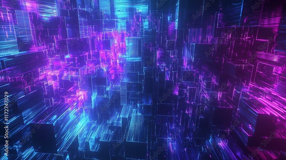 Futuristic tech backdrop showcasing vibrant colors and dynamic patterns in an abstract digital environment during evening hours Futuristic tech backdrop showcasing vibrant colors and dynamic patterns in an abstract digital environment during evening hours